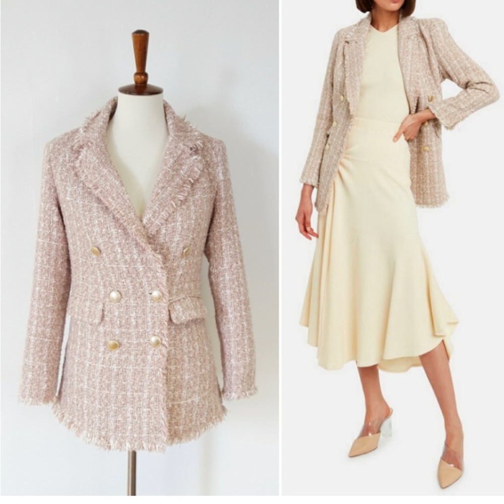 NOTES DU NORD | Lex Metallic Tweed Blazer in Rose Pink